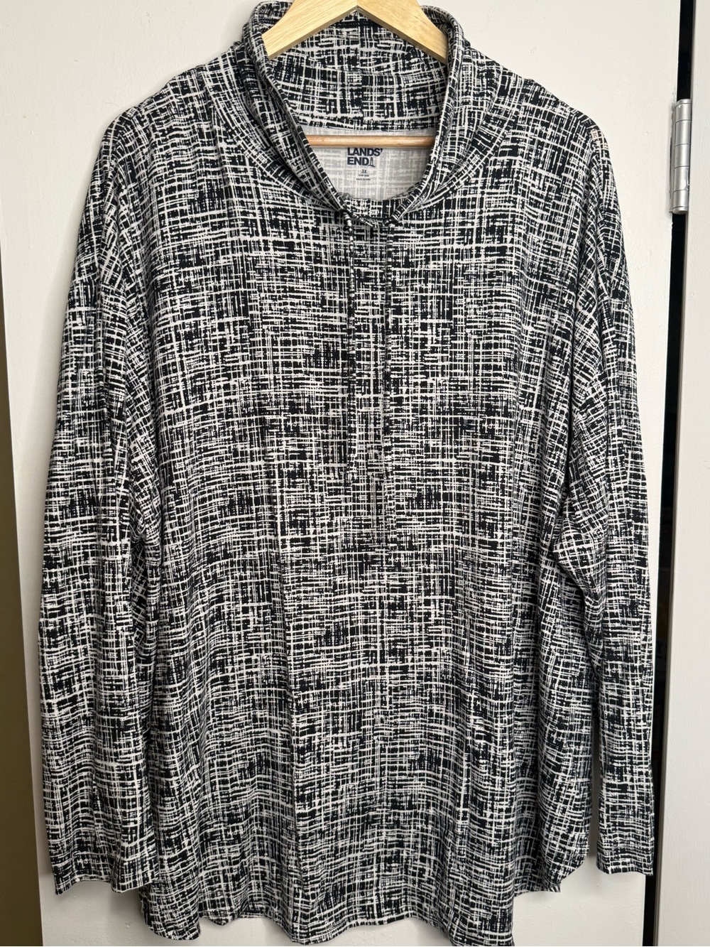 Lands' End Black and White Grid-Print Hoodie